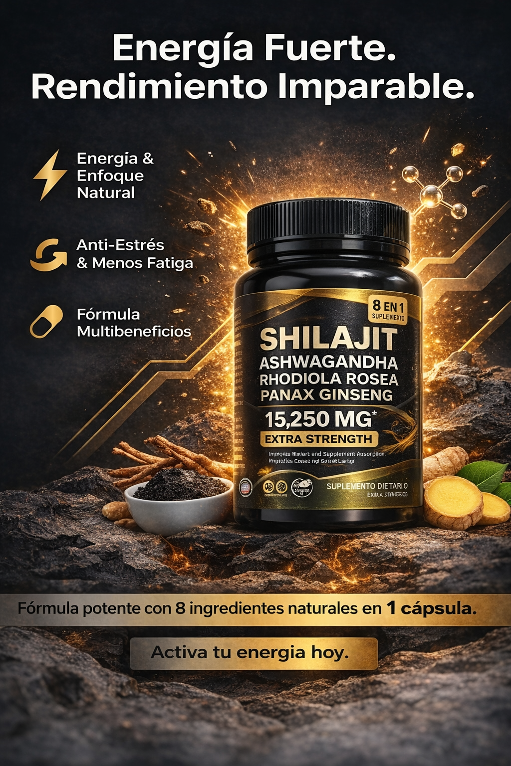 Cápsulas de Shilajit 100% Puro del Himalaya 92 Minerales (90 Cápsulas)