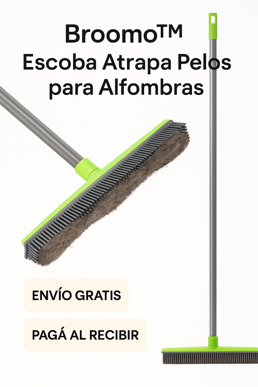Broomo™ Escoba Atrapa Pelos para Alfombras – Adiós Pelos de Mascotas en Segundos 🧹🐾