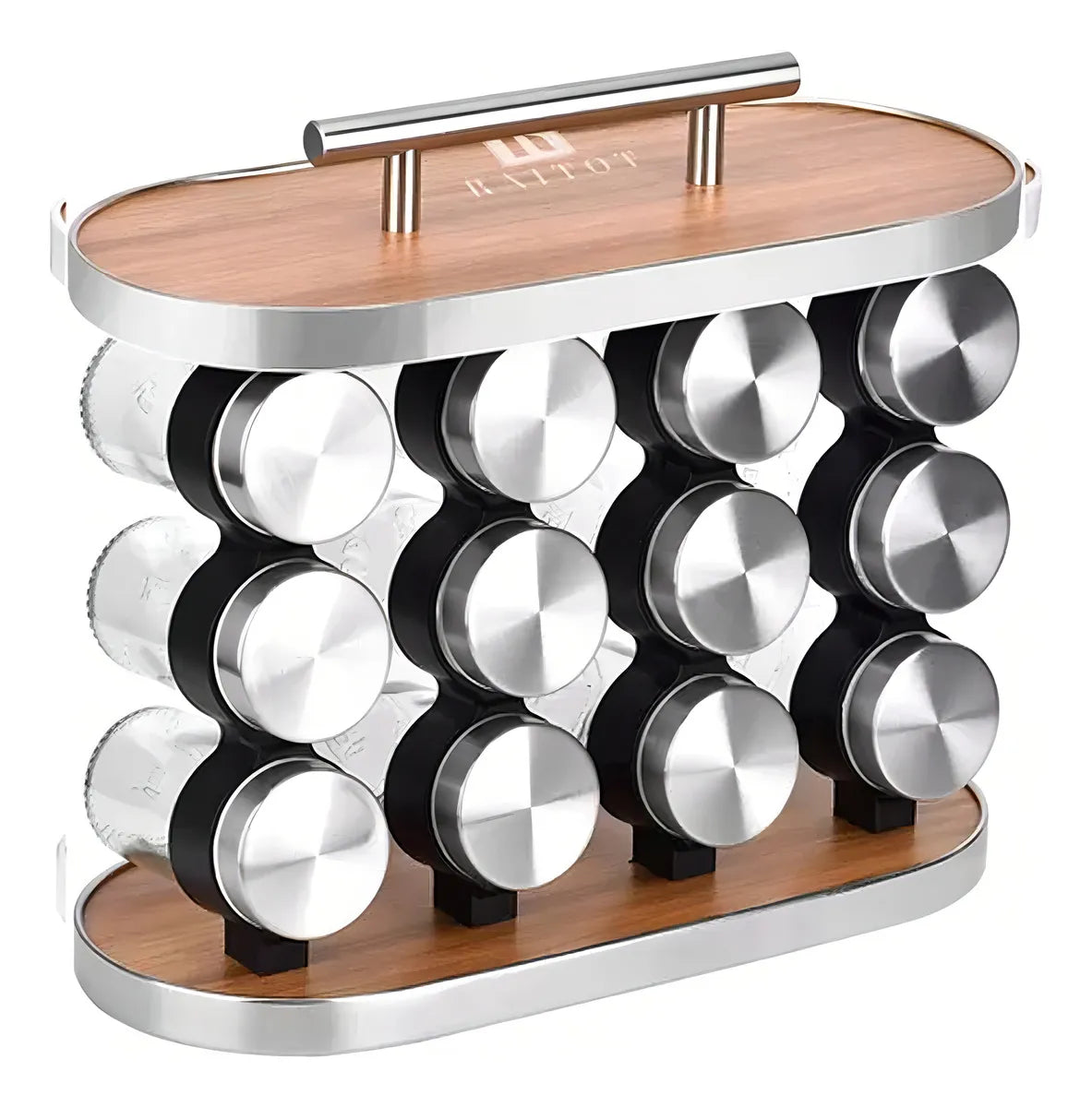 Especiero condimentero 12 frascos organizador acero madera Raitot