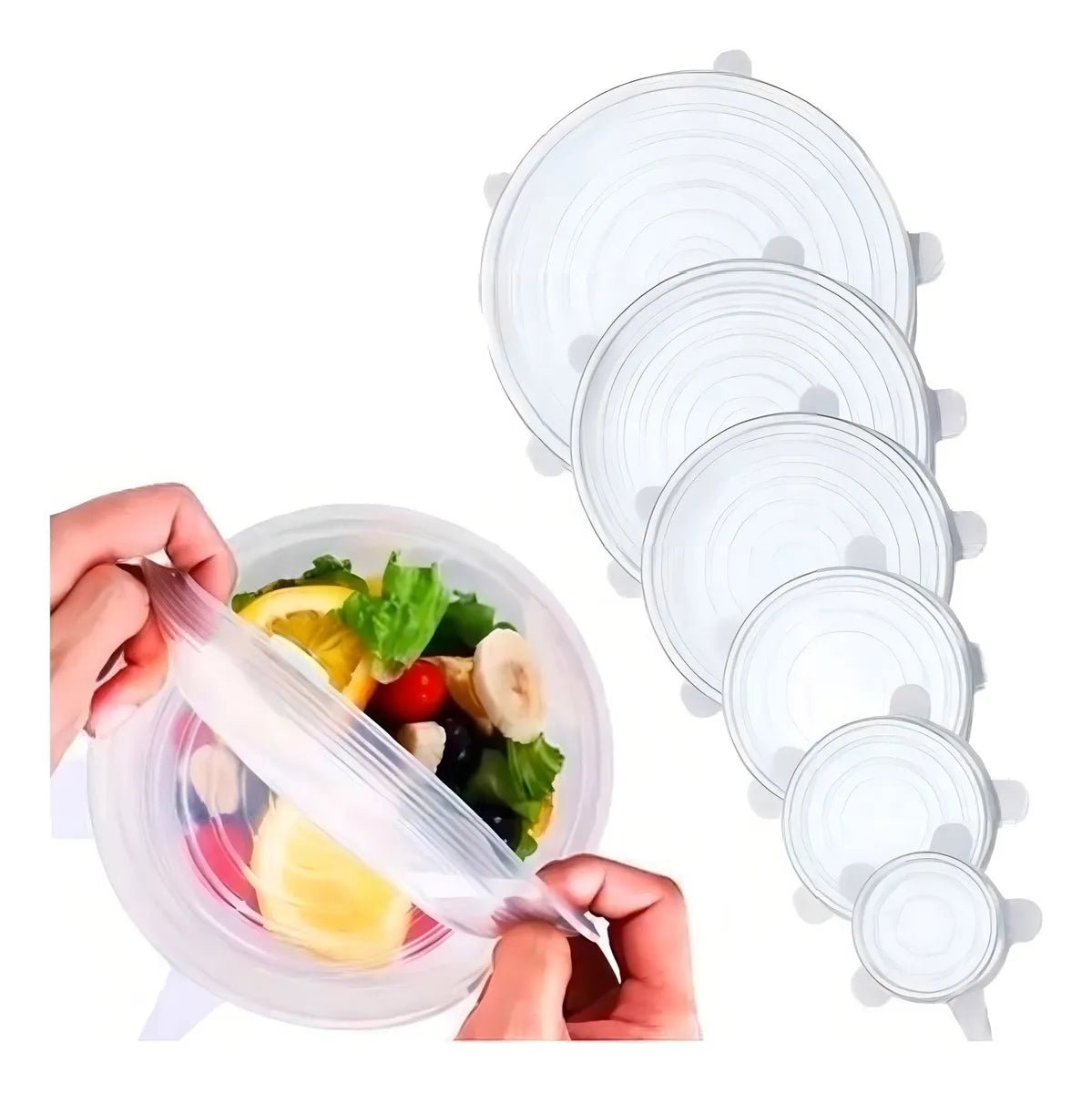 Tapas Silicona Ajustables X6 Uni Reutilizables Y Hermeticas Redondas Translucidas