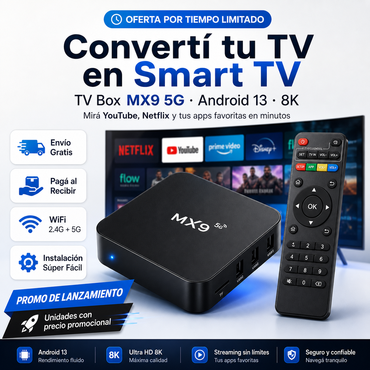 Smart TV Box Pro con Android 13 y Resolución 8K